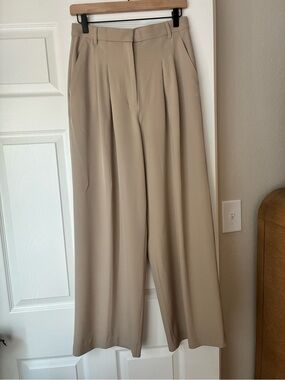 H&M Wide-Leg Pleated Trousers in Beige